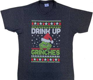 Buy drink-up-grinches-charcoal Christmas Grinch - Adults T-shirts