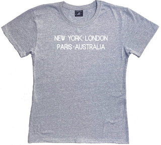 Buy grey-marle-round-neck New York London Paris Australia - Ladies V-neck &amp; Round Neck T-shirts
