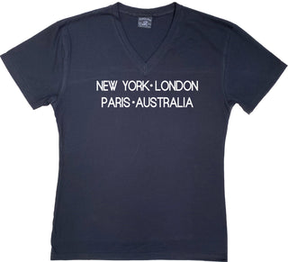 Buy black-v-neck New York London Paris Australia - Ladies V-neck &amp; Round Neck T-shirts