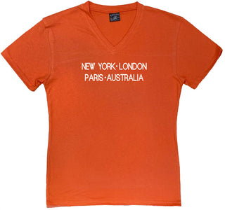 Buy orange-v-neck New York London Paris Australia - Ladies V-neck &amp; Round Neck T-shirts