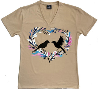 112V Heart Birds Ladies V-Neck T-shirt