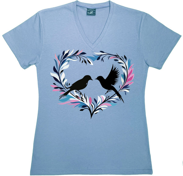 112V Heart Birds Ladies V-Neck T-shirt