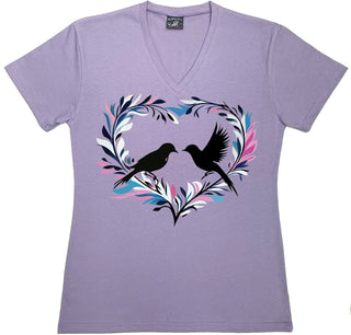 112V Heart Birds Ladies V-Neck T-shirt