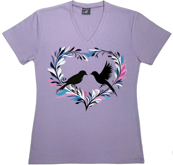 112V Heart Birds Ladies V-Neck T-shirt