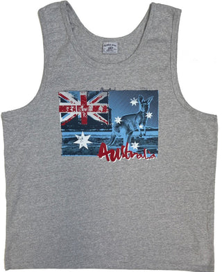 Buy ceu-kangaroo-flag-grey-marle 227 Adult Singlet Printed