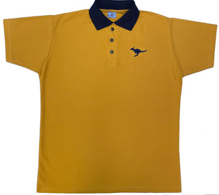 Buy gold-pique-with-navy-collar CXW Kangaroo Silhouette Polo