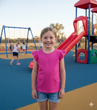 443 Plain Girls Frilled Sleeve T-shirt