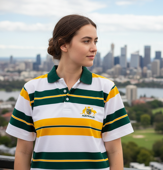 AWF447 Australia Crest Striped Polo