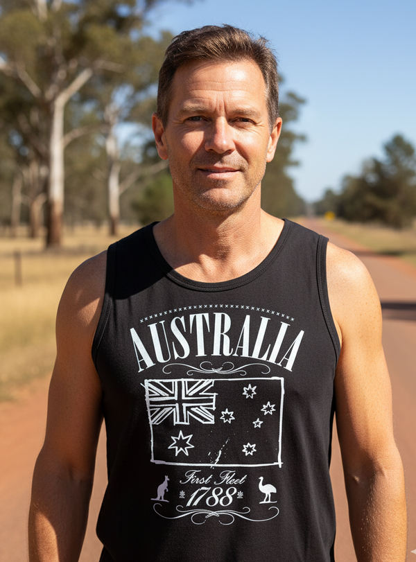 227 Printed - Adult Singlets (Aust Flag Outline)