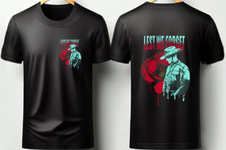 Buy mens-black-small-front-large-back-prints Lest We Forget Soldier - Adult T shirt