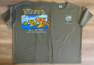 Buy khaki AIF Be A Big Fish - Adult T-shirt