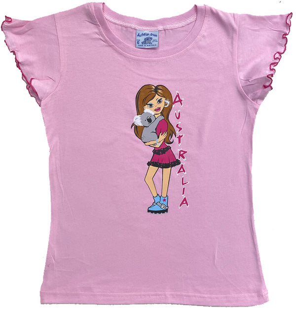 BOU443 - Koala Girl - Girls Frilly Sleeve T-shirt